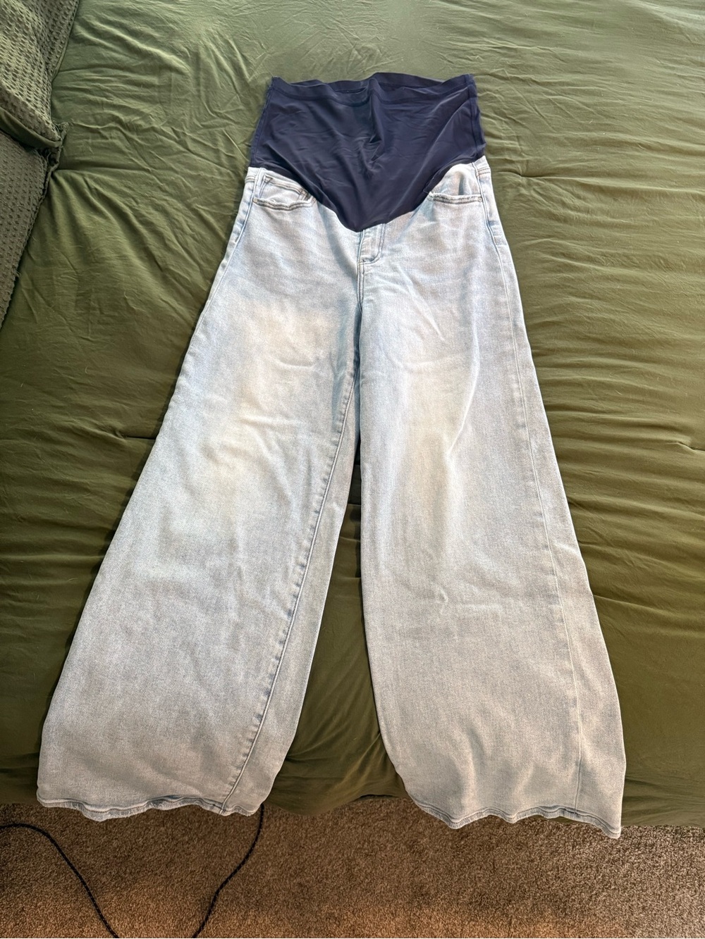 Pinkblush Light Blue Wide-Leg Maternity Jeans with Navy Support Panel
